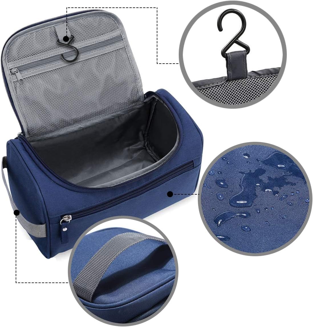 Travel Beauty Case Men Women Hanging Toiletry Bag Travel Bag with Hook Waterproof Portable Travel Organizer Clutch Make Up Cosmetic Makeup, grey