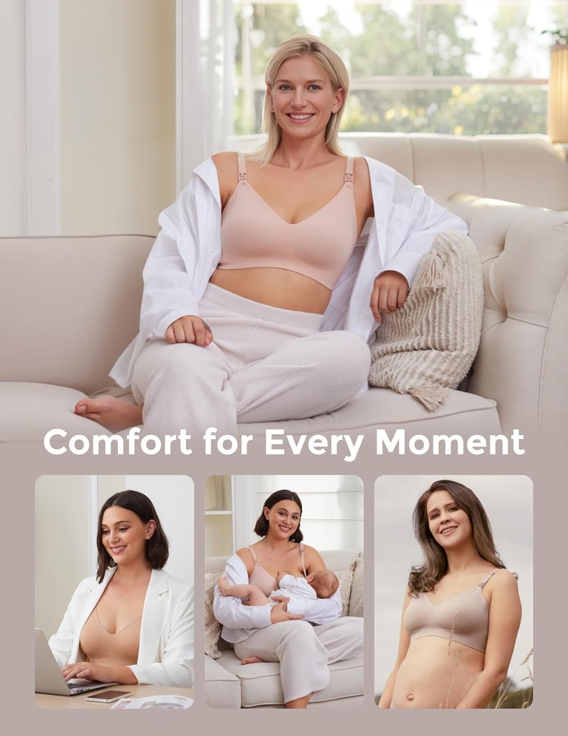 Momcozy Nursing Bras for Breastfeeding, Seamless Ultra Comfort Maternity Bra, Natural Shape, Pregnancy Sleep Bralette