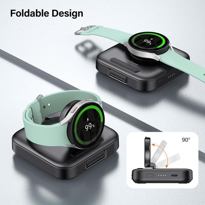 SwanScout Portable Watch Charger for Samsung Watch 7, 1800mAh Wireless Charger Satnd for Galaxy Watch Ultra/7/6/6 Classic/5/5 Pro/4/3/Active 2, Travel Watch Charger, SwanScout 303S