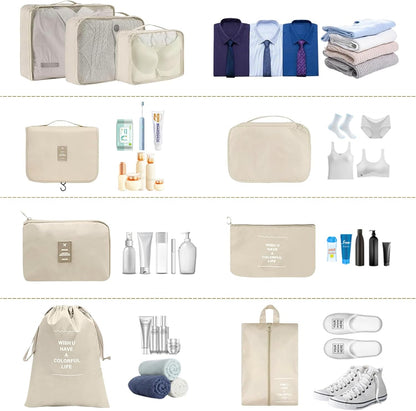 9 Pieces Organizer Suitcase Space-Saving Organizers, Travel Organizers, Packing Cubes, Travel Set Useful Accessories Organizer for Holidays, Travel and Home Garment Storage(Beige)
