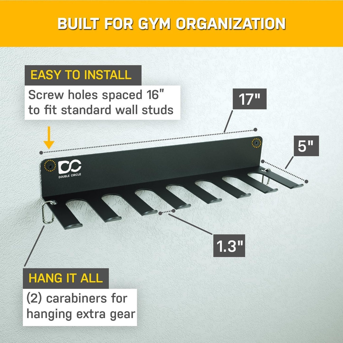 Double Circle Gym Equipment Storage Rack, Multi Purpose Gym Equipment Wall Rack Hanger for Pro Home Gym Storage for Exercise Bands, Barbell Bar, Jump Ropes, Chains, Lifting Belts