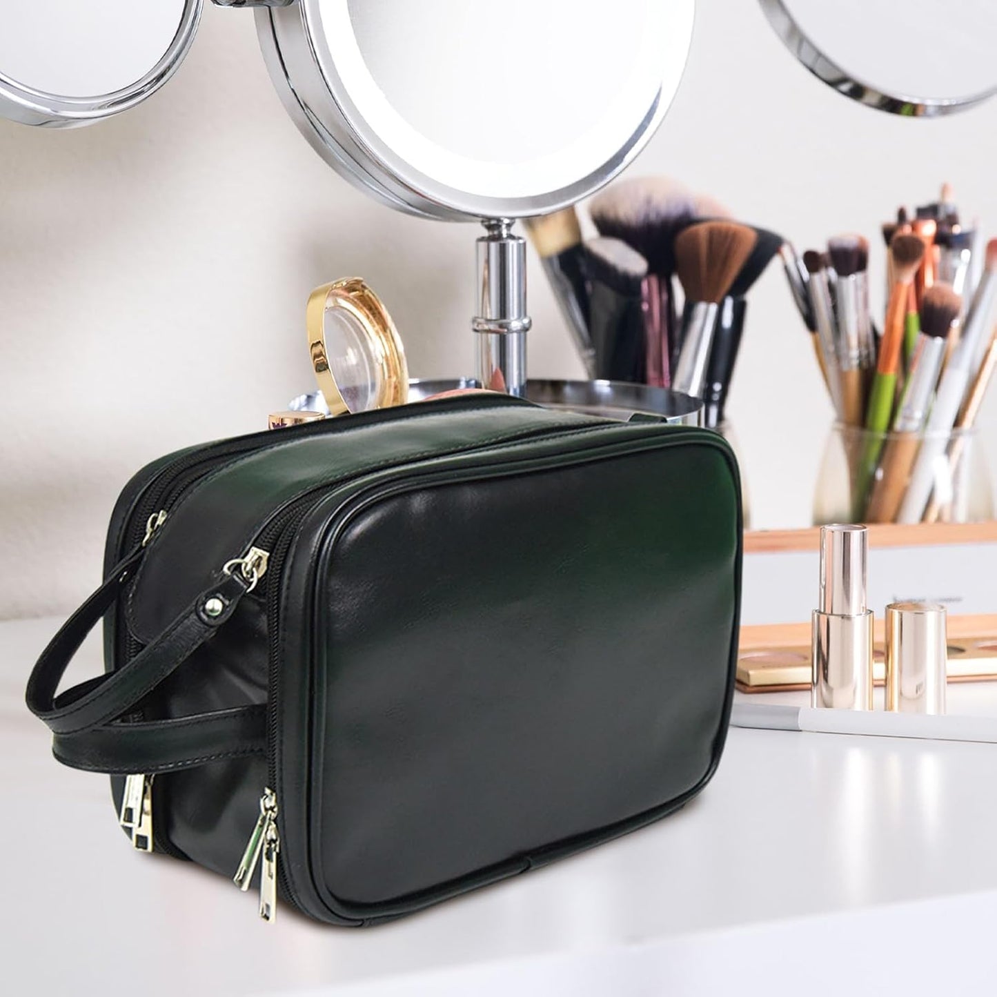 Toiletry Organizer, Bathroom Travel Bag, Travel Toiletries Bag, Men's Toiletry Kit, Shaving Kit Organizer, 24 x 17 x 14 cm, Large Capacity Toiletry Bag Organizer for Bathroom and Travel Use, Black,