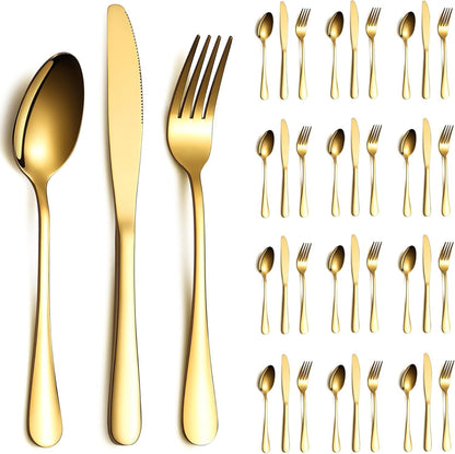 ReaNea Gold Cutlery Set 36 Pieces Service for 12, Stainless Steel Titanium Gold Flatware Set Include Knives Spoon Forks Set, Silverware Set, Serving Utensil Set