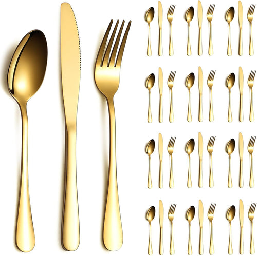 ReaNea Gold Cutlery Set 36 Pieces Service for 12, Stainless Steel Titanium Gold Flatware Set Include Knives Spoon Forks Set, Silverware Set, Serving Utensil Set