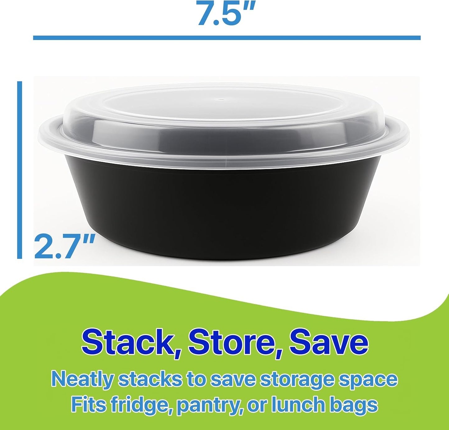 Pokanic Meal Prep Containers Round [10 Set] x [32 oz] with Lids, 1 compartment, Stackable, Reusable, Leakproof, Food Safe, Microwave, Freezer & Dishwasher Safe for Food Prep Storage (10 Set, 32 oz)