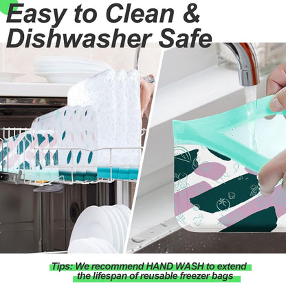 8-Pack Reusable Freezer Bags Silicone, Reusable Sandwich Bags and Reusable Snack Bags for Kids Travel/Home Organization, Reusable Food Storage Bags/BPA Free