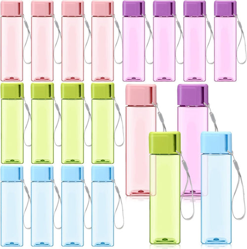 Mifoci 20 Pieces Water Bottle Bulk 17 oz Plastic Water Bottles Bulk Gym Sports Adults Reusable Large Drinking Cups for Outdoor Fitness(Colorful,Rectangle)
