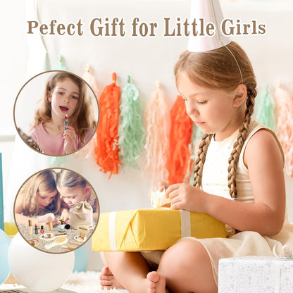 IEATFO Kids Makeup Kit for Girl, Wooden Makeup Toy Set for Toddlers, Pretend Wood Beauty Salon Toys Set for Kid Children Princess, Christmas Birthday Gift Toy for 3 4 5 6 7 8 9 10 Year Old