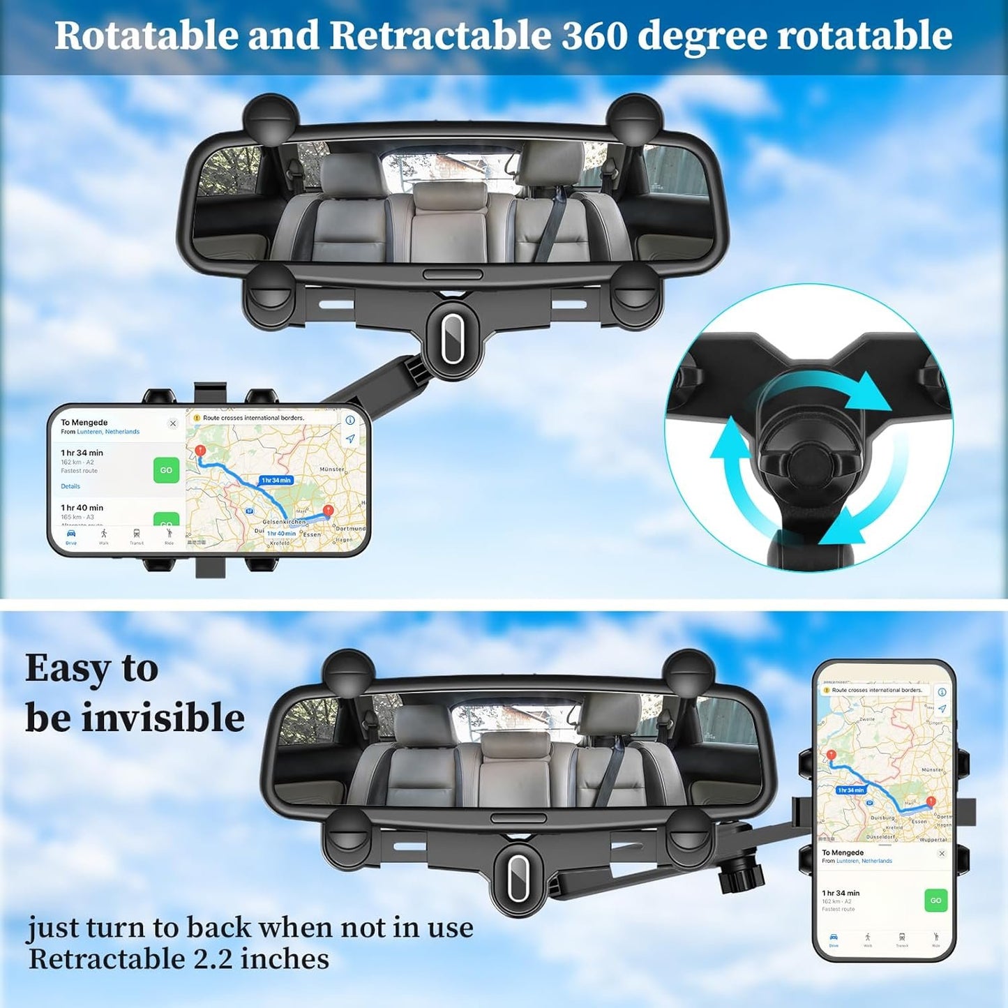 QLoztyse Car Rearview Mirror Holder Adjustable Multi-Function 360