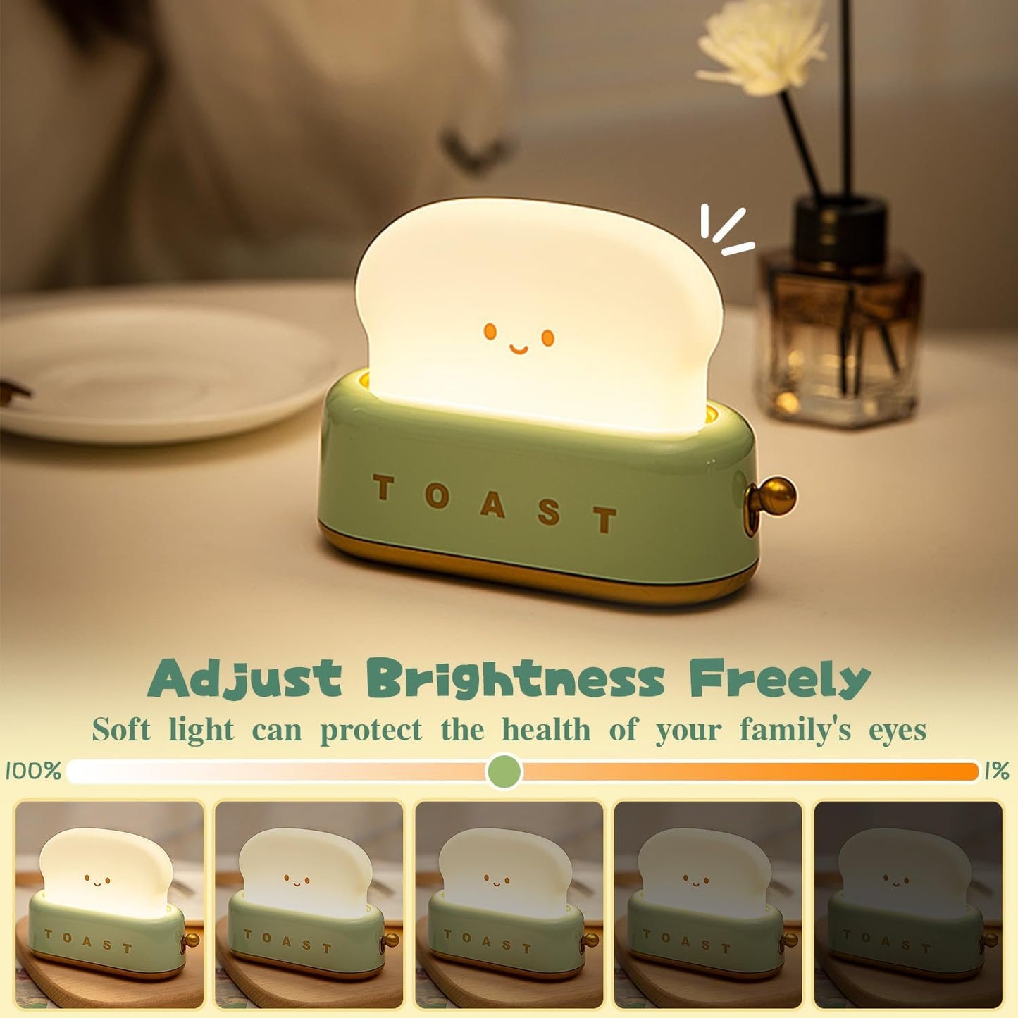 Cute Desk Decor Toaster Lamp, Rechargeable Kawaii Accessories Small Lamp LED Night Light for Kids Teen Girls, Room Decor Toast Lamp for Bedroom, Bedside, Living Room Aesthetic Stuff,Gift