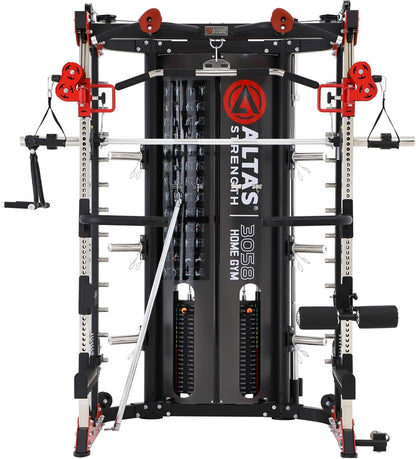 Altas Strength Home Gym Smith Machine with Pulley System Gym Squat Rack Pull Up Bar Upper Body Strength Training Leg Developer Light Commercial Fitness Equipment Included Accessories 3058G