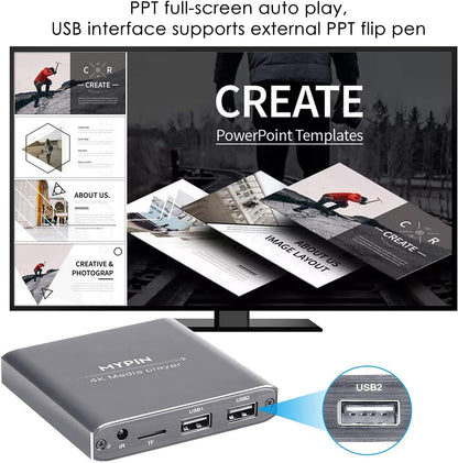 4K Media Player with Remote Control,Digital MP4 Player for 8TB HDD/USB Drive/TF Card/H.265 MP4 PPT MKV AVI Support HDMI/AV/Optical Out and USB Mouse/Keyboard-HDMI up to 7.1 Surround Sound…