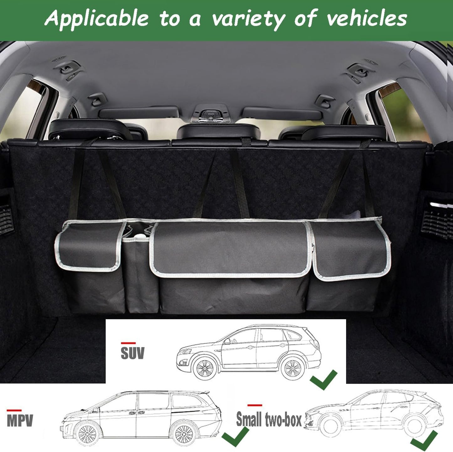 MITUMOMO Car Trunk Organizer Storage Bag, Back Seat Hanging Organizer, Adjustable Straps, Foldable Car Storage Bag for SUV Truck MPV