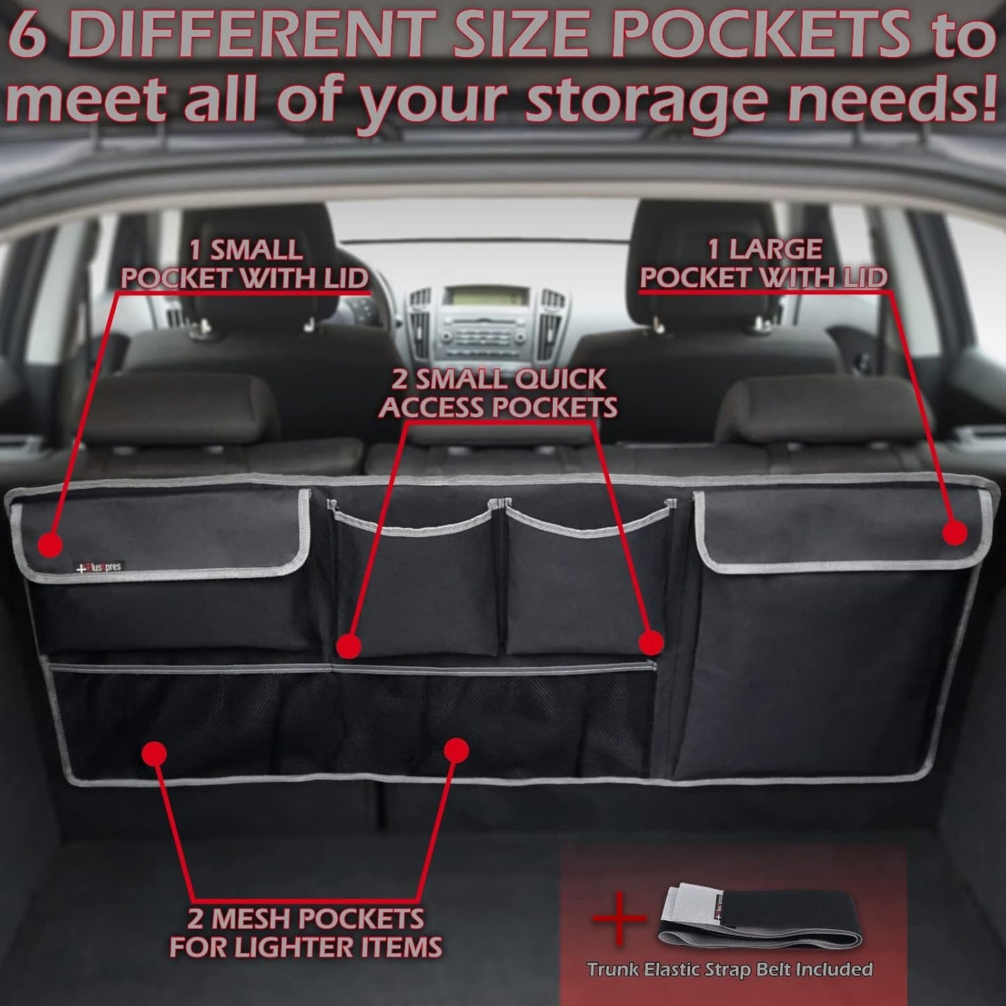 Car Backseat Trunk Organizer - Auto Hanging Seat Back Storage - Multipurpose Cargo Accessory - Space Saving Facilitator for SUV, Hatchback, Crossover, Minivan