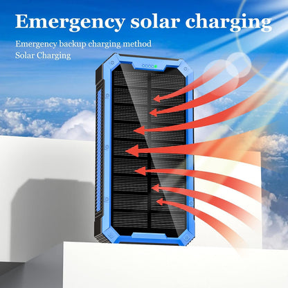 Solar Portable Power Bank 6 Mobile Phones at The Same Time 36800mA Solar Charger with LED Camping Lights High-Capacity External Battery Pack Wireless Portable Charger Outdoor Camping (Blue)