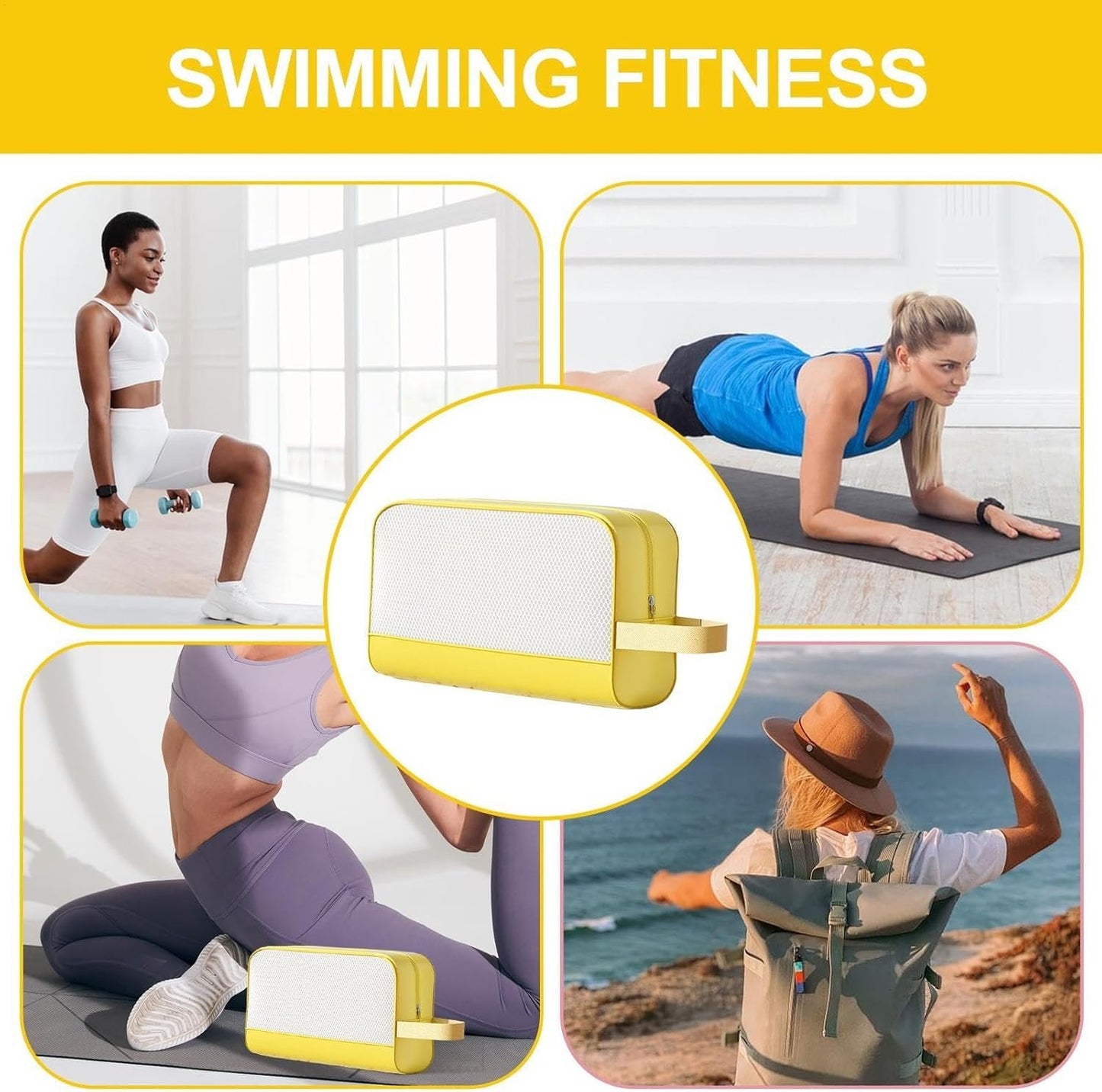 Waterproof Storage Beach Gym Bag - Gym Toiletry Bag - Mesh Shower | Workout Toiletry | Zippered Hygiene | Lightweight Toiletry Kit | Toiletry with Hook, Straw Yellow, Refer to description, Unisex