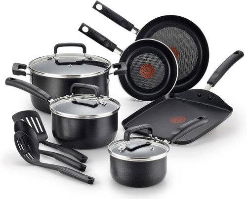 T-fal C530SC Signature Nonstick Expert Thermo-Spot Heat Indicator Dishwasher Safe Cookware Set, 12-Piece, Black