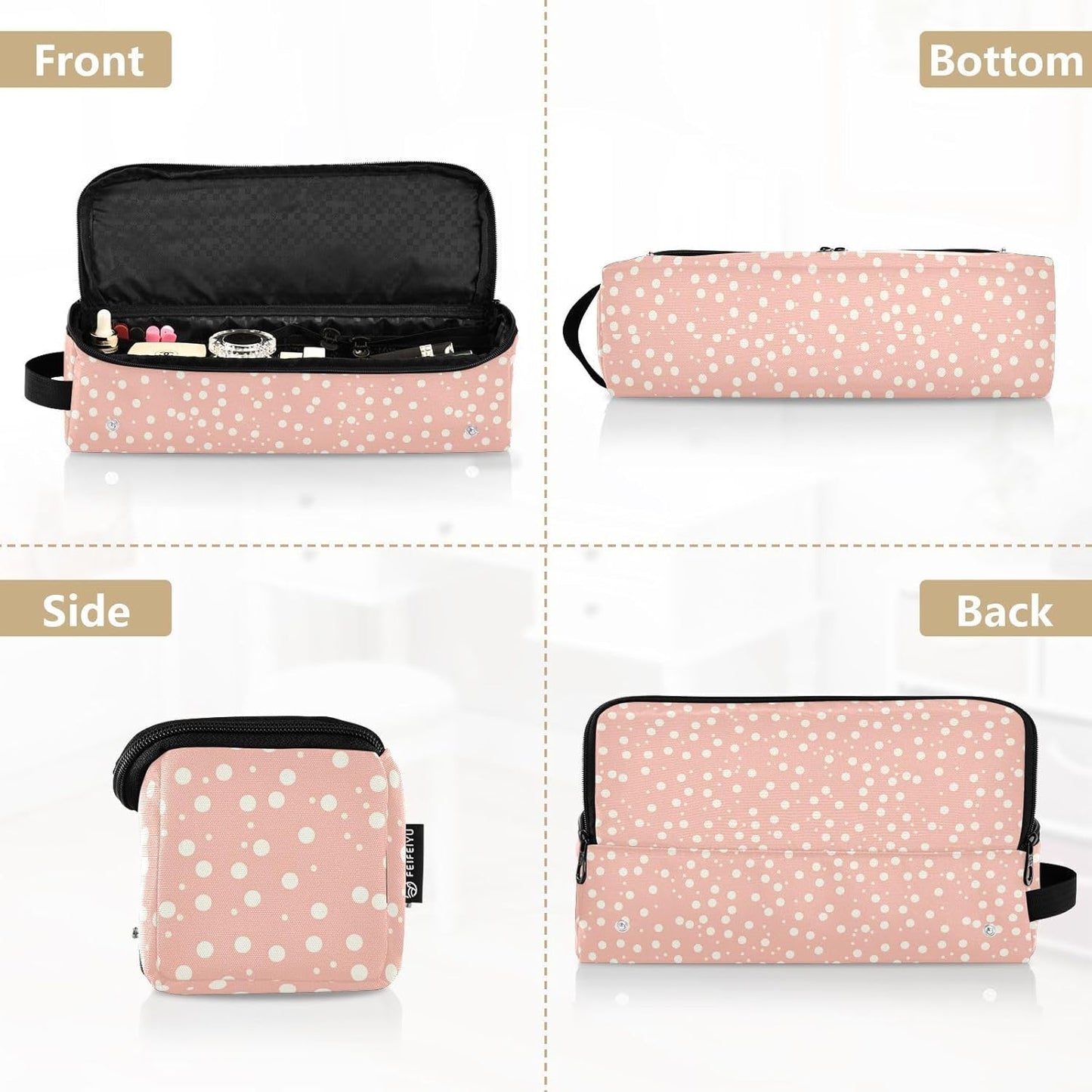 FRODOTGV Borsa da viaggio rosa a pois per strumenti per capelli caldi con tappetino in ferro antipolvere borsa da viaggio per piastra per utensili caldi e accessori per la cura dei capelli Custodia