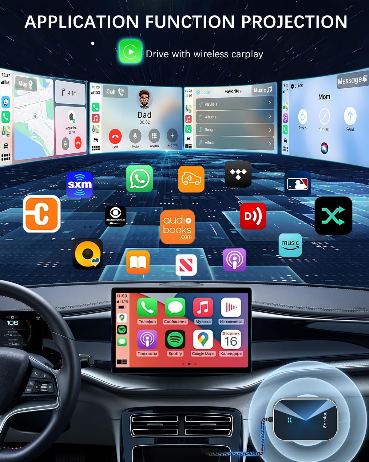 Wyxron Adattatore Carplay Wireless, 2025 Dongle Wireless CarPlay Stabile Con Usb C/A 5.8ghz Wifi per Oem da Carplay Cablato a Wireless Plug&Play, Compatible with Cars from 2015 & iPhone iOS 10+