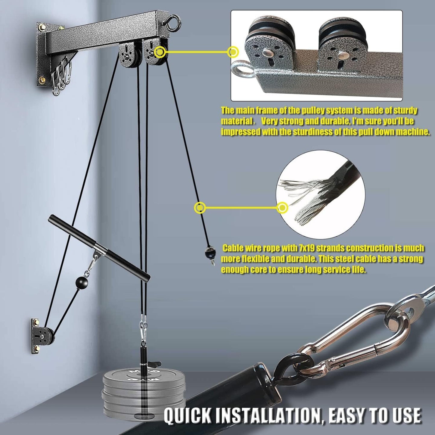 Fitness Wall Mount Pulley System, Weight Cable Pulley System for Gym, Lat Pull Down and Low Row Cable Machine, Cable Station Equipment