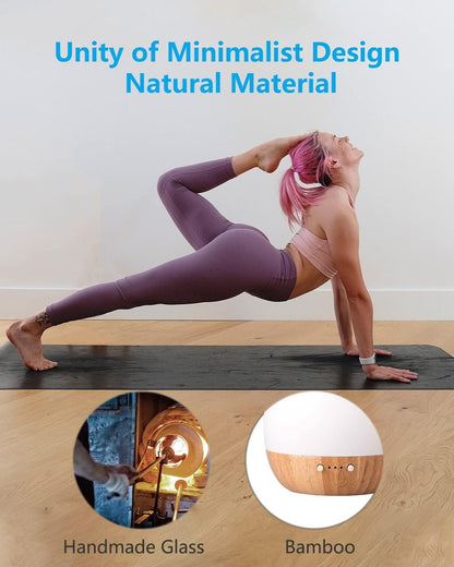 SOICARE Glass and Bamboo Ultrasonic Essential Oil Diffuser lamp, Eco-Friendly, Glass and Bamboo Aroma Diffuser, 4 Timers with Auto Off Function, Suitable for Home and Office, Ultra-Quiet 180 ml.