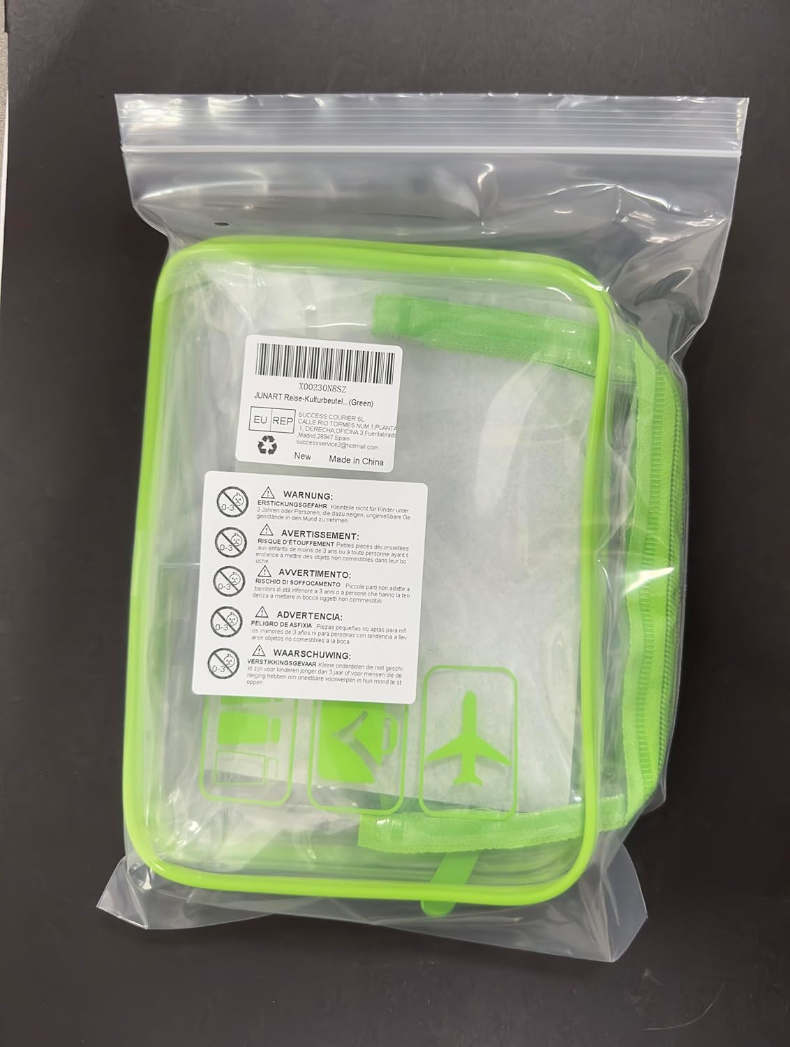 JUNART 3Pcs Clear Travel Toiletry Bags, TSA Approved Cosmetic Makeup Bag, Portable Travel Accessories Airport Airline Compliant Bag for Men and Women (Green)