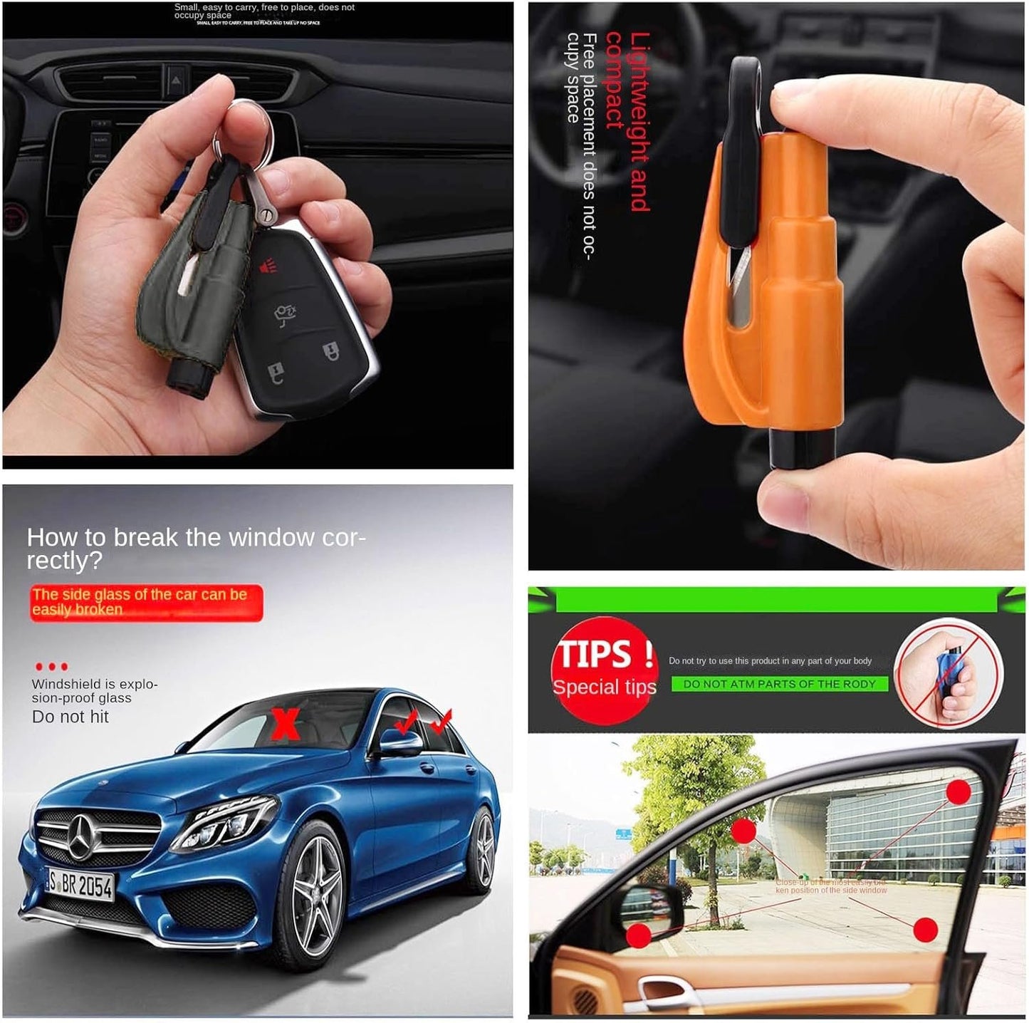 Mini Car Glass Window Safety Hammer Breaker and Emergency Whistle and Seat Belt Cutter 3 in 1 Escape Tool, 2 Pack