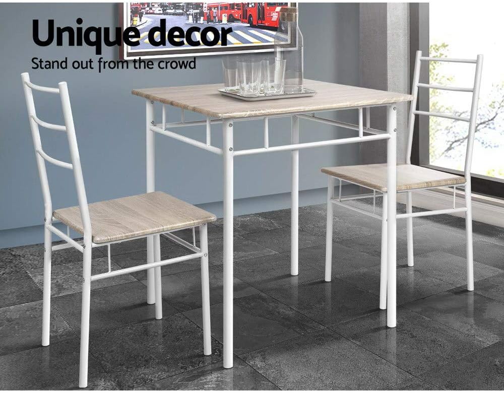 Artiss Dining Table and Chair Set of 3 Oak Tables Chairs Setting Desk Nursing Seats Reading Seating Home Living Room Bedroom Kitchen Cafe Furniture Particle Board Tabletop + 2pcs 43cm Height Seat