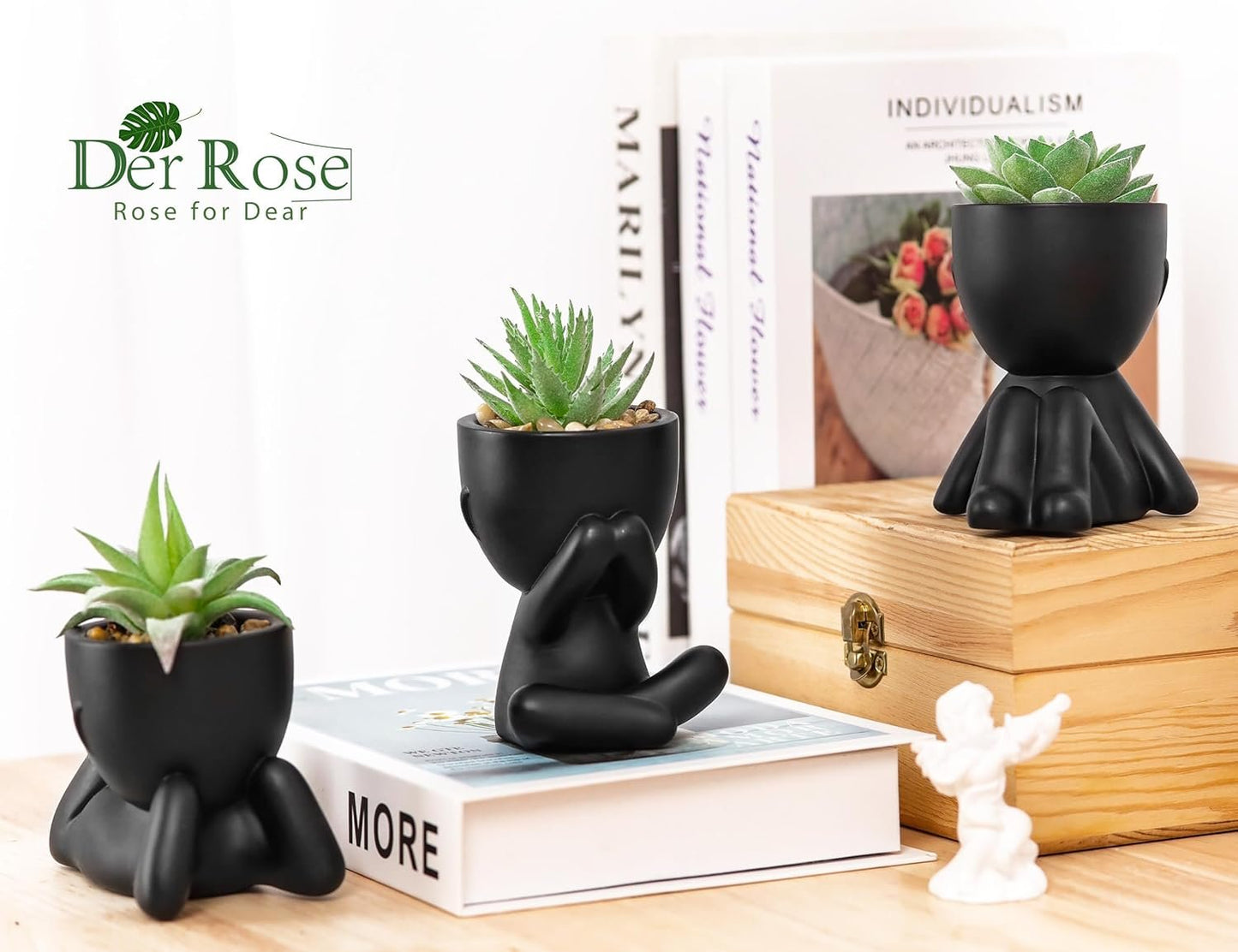 Der Rose 3pcs Fake Plants Cute Succulents Artificial Plants for Black Bathroom Bedroom Home Aesthetic Room Office Desk Accessories Decor Indoor
