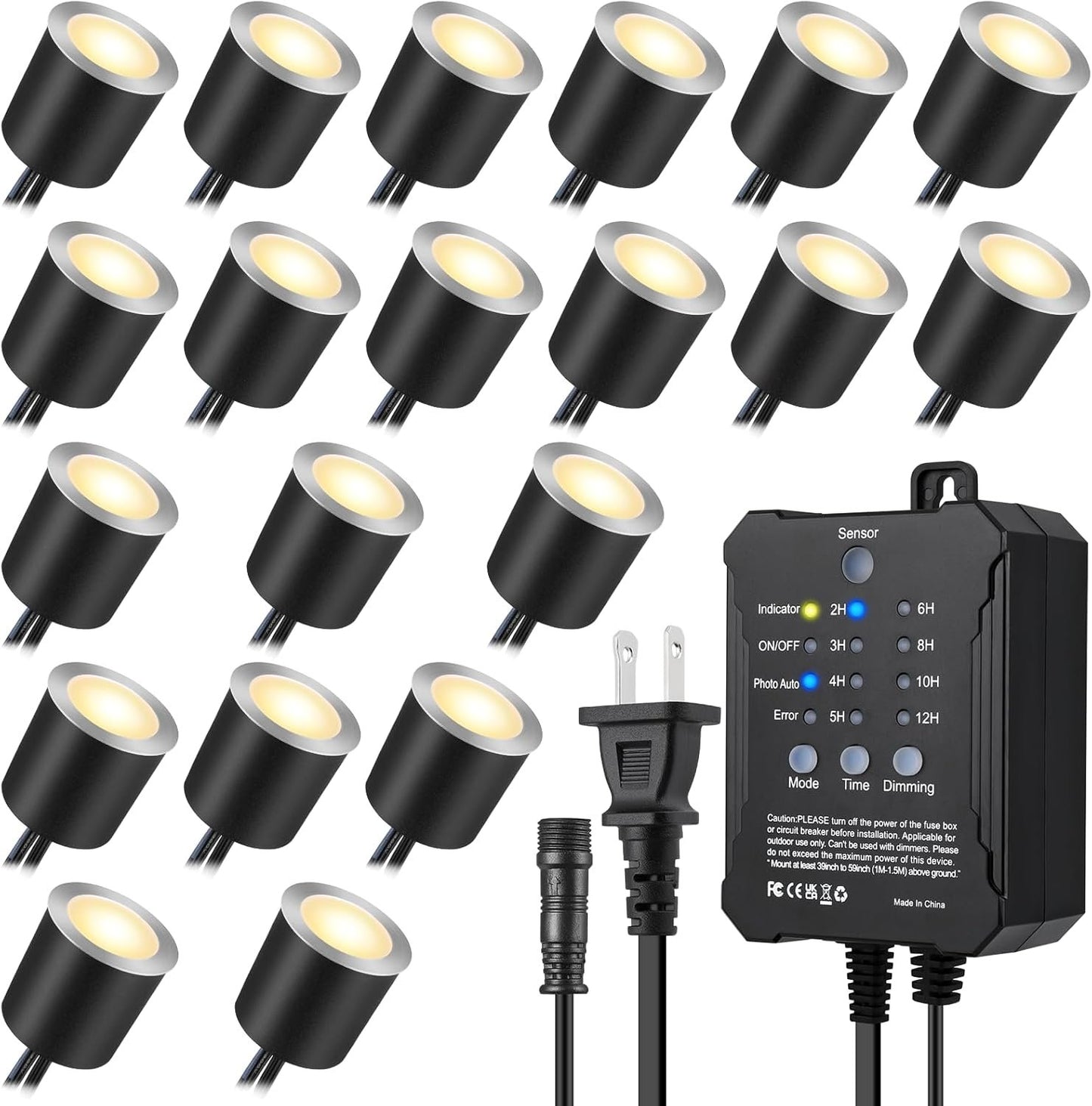 SMY Lighting Dimmable LED Deck Lights with Timer and Photocell Sensor and Protecting Shell φ32mm,20Pack Outdoor LED Smart Deck Lighting IP67 Waterproof for Garden,Yard Stair, Patio, Floor Decoration