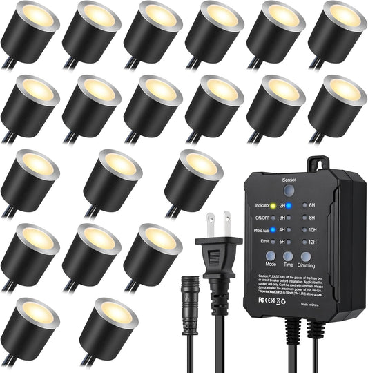 SMY Lighting Dimmable LED Deck Lights with Timer and Photocell Sensor and Protecting Shell φ32mm,20Pack Outdoor LED Smart Deck Lighting IP67 Waterproof for Garden,Yard Stair, Patio, Floor Decoration