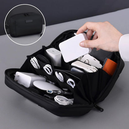 Cable Storage Bag | Charger Organizer Travel Case | Shock Absorbing Lined Zippered Tech Bag for Business Trips, Work, Airplanes, Portable, black, 説明を参照してください, See Description