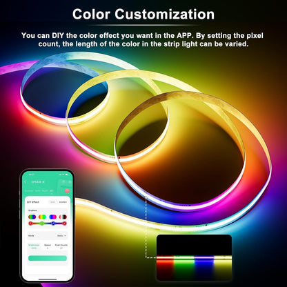 MIWISE RGB Smart IC COB LED Strip Light,32.8ft Color Chasing Flexible LED Tape Light,WS2811 Addressable RGB Strip with APP Control/Music Mode,Work with Alexa/Google,for Home DIY Lighting Projects