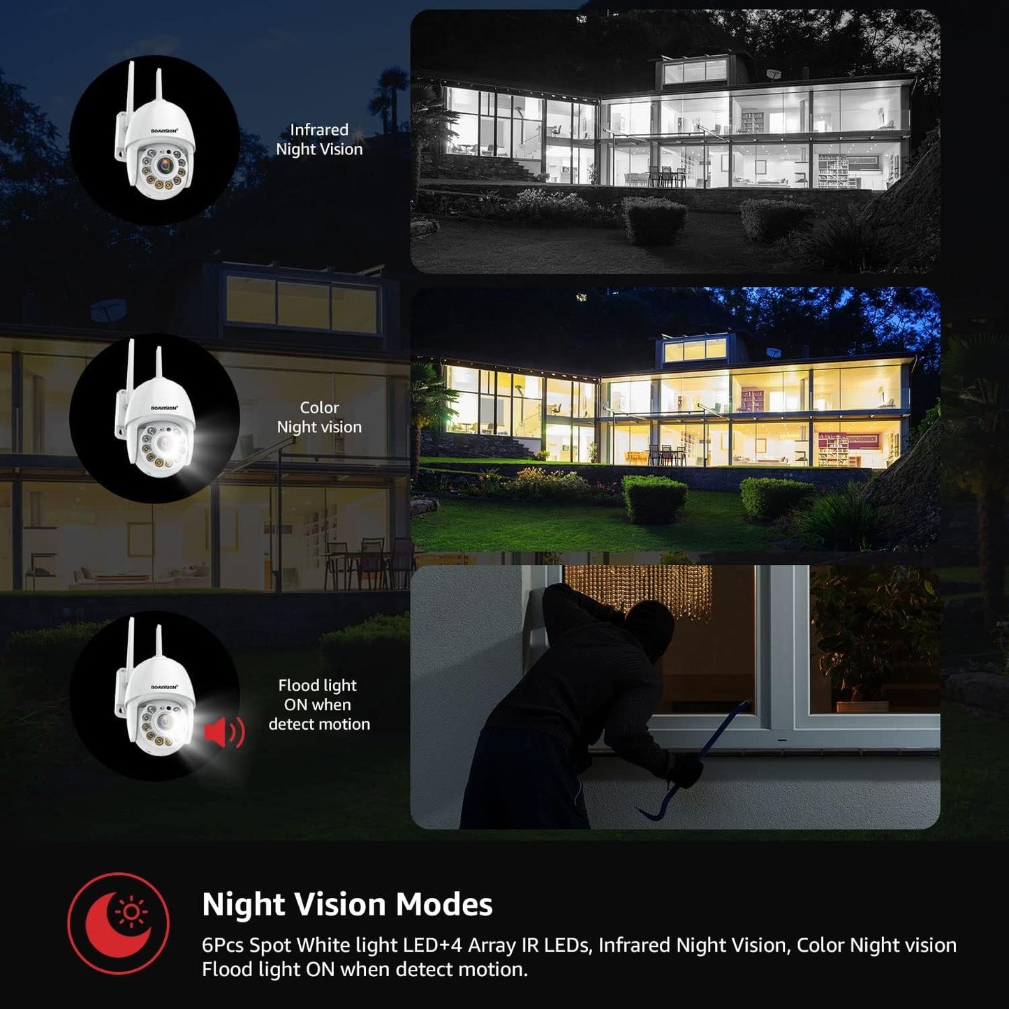 BOAVISION Security Camera Outdoor, Wireless WiFi IP Camera Home Security System 360° View,Motion Detection, auto Tracking,Two Way Talk,HD 1080P pan Tile Full Color Night Vision