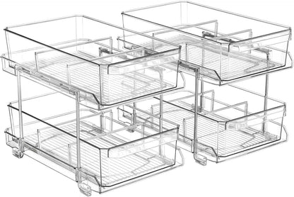 2 Sets of 2 Tier Clear Organizer with Dividers, Bathroom Organizers and Storage, Pull Out Under Sink Organizer, Closet Organizers and Storage, Kitchen Organizers and Storage