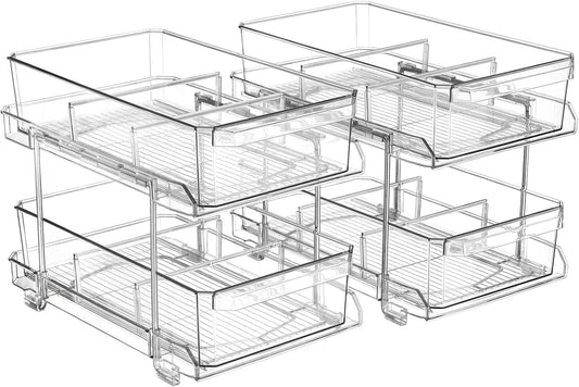 2 Sets of 2 Tier Clear Organizer with Dividers, Bathroom Organizers and Storage, Pull Out Under Sink Organizer, Closet Organizers and Storage, Kitchen Organizers and Storage