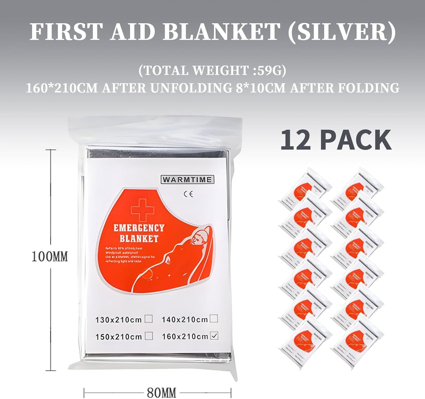 12 Pack Portable Emergency Space Blankets Mylar Thermal Survival Blankets Foil Camping Emergency Heat Reflective Blanket for Camping Hiking Marathon First Aid Emergency Preparedness Extreme