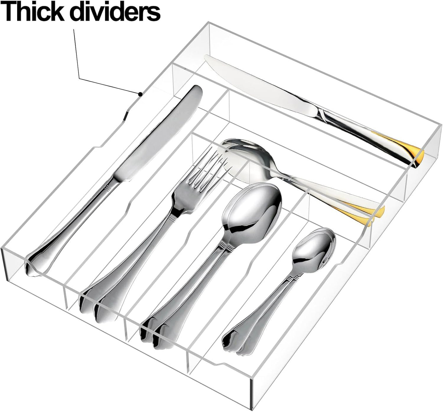 Fasmov Expandable Plastic In-Drawer Utensil Organizer Tray, Acrylic Adjustable Cutlery and Flatware Tray, Silverware Organizer Kitchen Drawer Organizer for Flatware and Utensils -9 Compartments