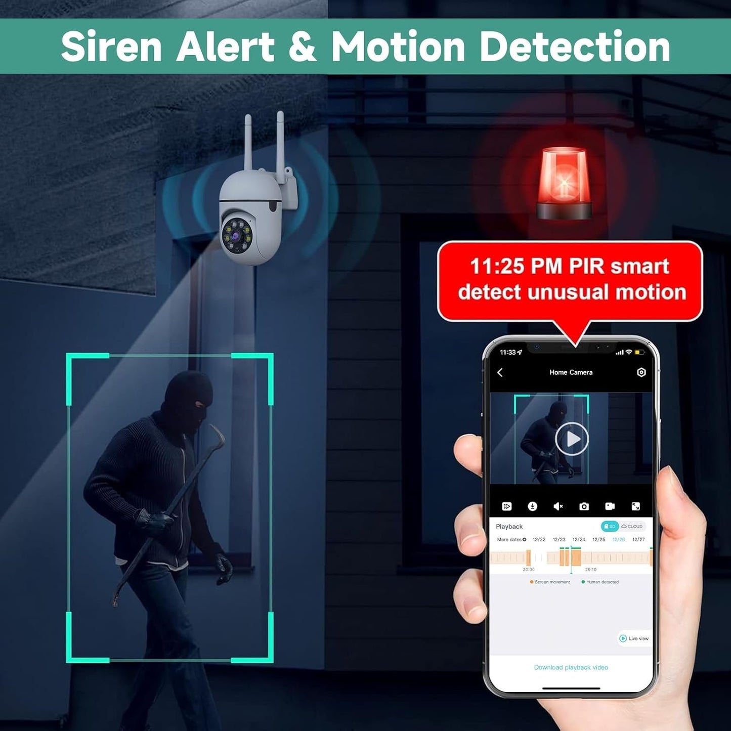 1080P Outdoor Security Camera Wired, 2.4G/5G WiFi Home Surveillance Cam with 360° Pan/Tilt, Color Night Vision, Motion Detection, 2-Way Audio, SD/Cloud Storage, Compatible with Alexa