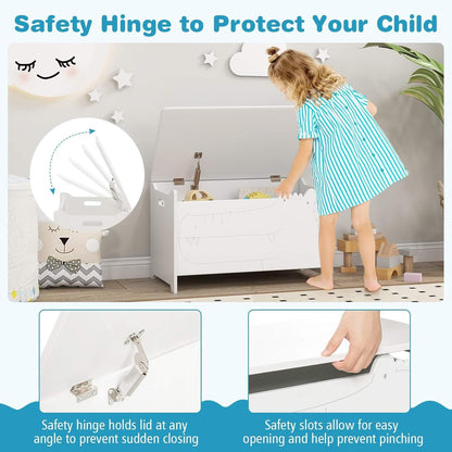 HONEY JOY Kids Toy Box Storage Chest, Wooden Trunk Bench w/Safety Hinge, Children Storage Cabinet w/Handles, Flip-Top Home Organiser Toy Bench Box for Kidâ€™s Room Playroom Bedroom Living Room (White)