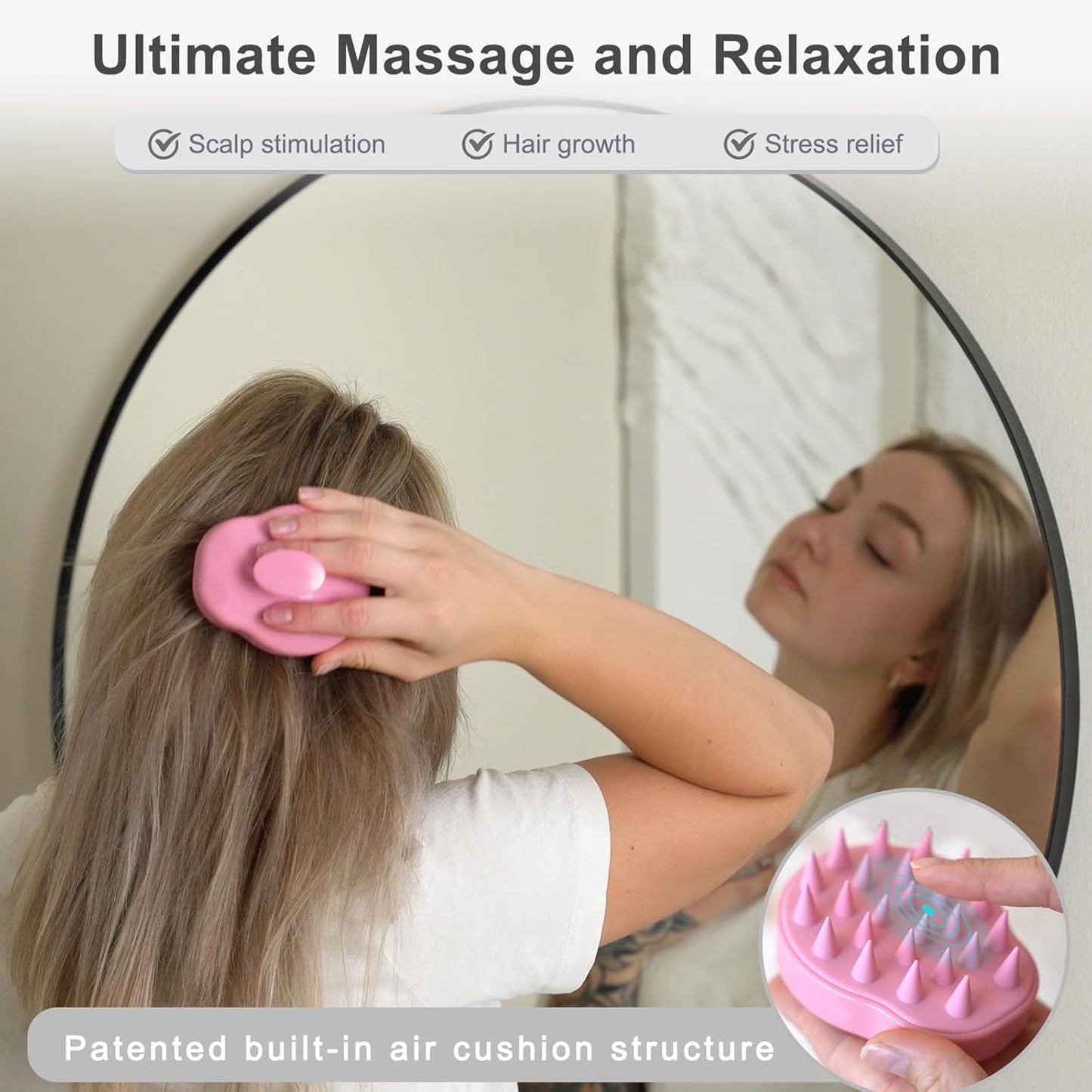 FREATECH Hair Scalp Massager Shampoo Brush with Soft Silicone Bristles for Scalp Care and Hair Growth, Shower Head Scalp Scrubber Exfoliator for Dandruff, Wet & Dry for Men, Women and Kids, Pink