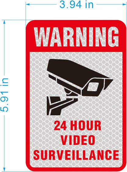 5 Pcs Reflective No Trespassing Warning Video Surveillance Yard CCTV Sign Sticker,Private Property 24 Hours Video Recording Sign,Home Fake Security Camera Stickers Signs.(Surveillance Sign)
