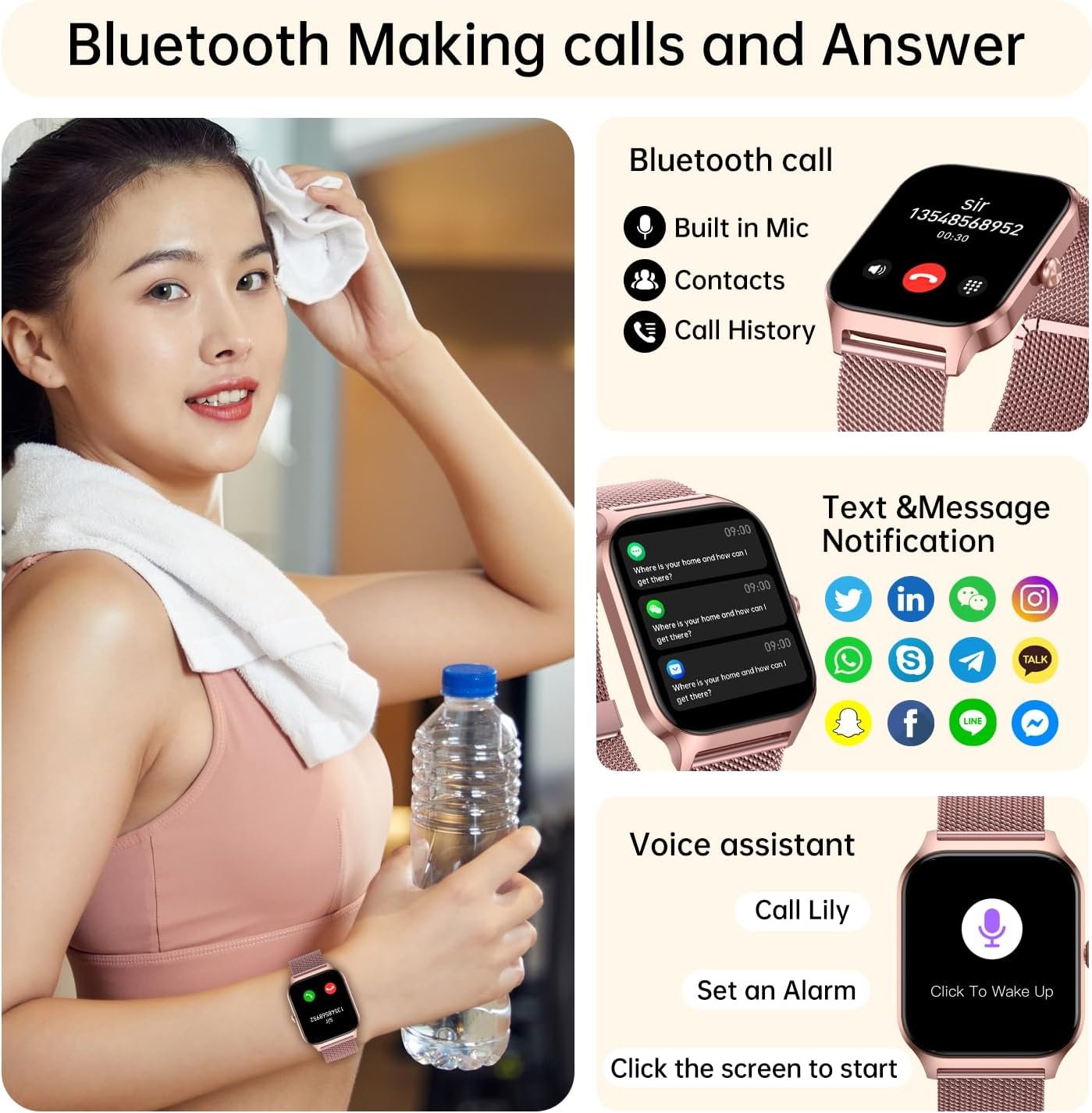 Liufiueq Smart Watch for Women Fitness Tracker: Rose Gold Make/Answer Call Smart Watches for Women Men Heart Rate Monitor Running Digital Smartwatch Android Phone iPhone Samsung Compatible Waterproof