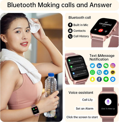 Liufiueq Smart Watch for Women Fitness Tracker: Rose Gold Make/Answer Call Smart Watches for Women Men Heart Rate Monitor Running Digital Smartwatch Android Phone iPhone Samsung Compatible Waterproof