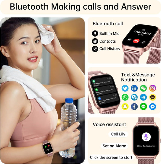 Liufiueq Smart Watch for Women Fitness Tracker: Rose Gold Make/Answer Call Smart Watches for Women Men Heart Rate Monitor Running Digital Smartwatch Android Phone iPhone Samsung Compatible Waterproof