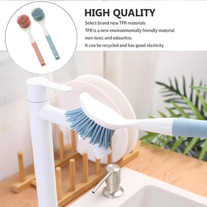 2pcs Silicone Pot Brush,Kitchen Dish Brush,Long Handle Dish Brush,Sink Cleaning Brush Bottle Scrub Brus,Kitchen Cleaning Brush Kitchen Supplies,for Plates Dishes Kitchen Sink