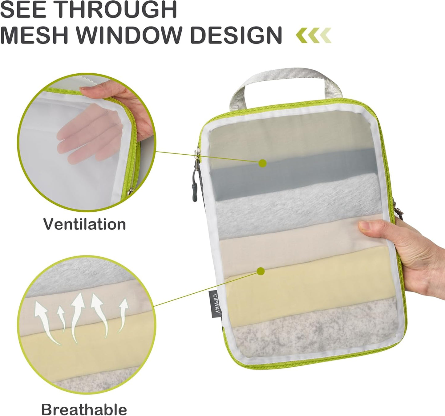 Cipway Suitcase Organizer, Compression Packing Cubes, Mesh Design, Space Saving Travel Bags Set Vacuum Bags Travel Clothes for Backpacks or Hand Luggage (White)