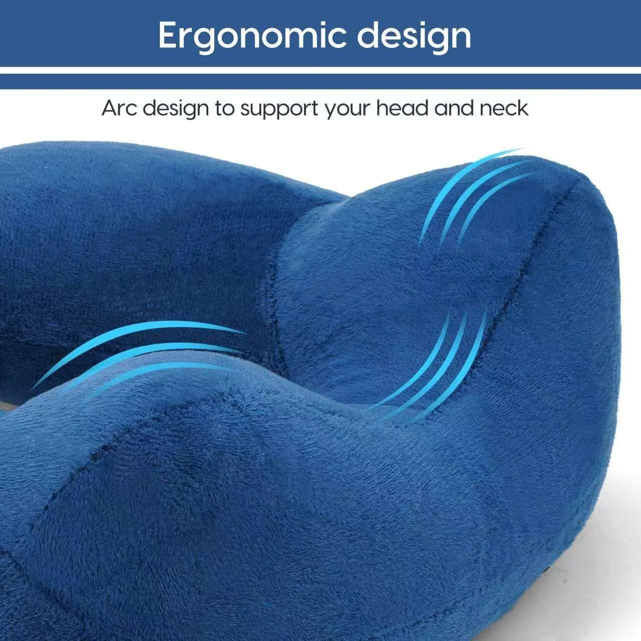 Travel Pillow, Inflatable Travel Pillow for Airplane Inflatable Neck Pillow for Traveling with Soft Velvet Washable Cover, Contoured Eye Masks, Earplugs and Luxury Bag (Navy Blue)