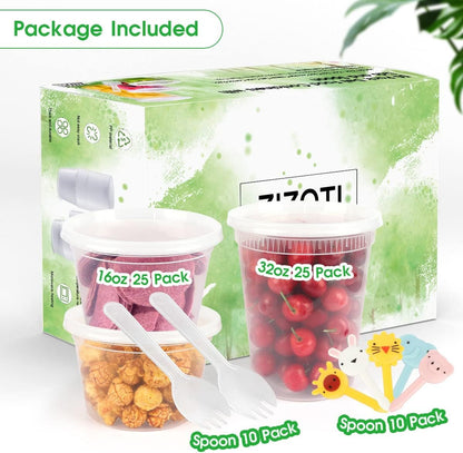 [60 Pack, 2 Size] Food Storage Containers with Lids,16oz, 32oz Plastic Airtight Deli Food Containers w Spoons, Microwave Freezer Food Container, BPA-Free Dishwasher Leakproof Clear Takeout Meal