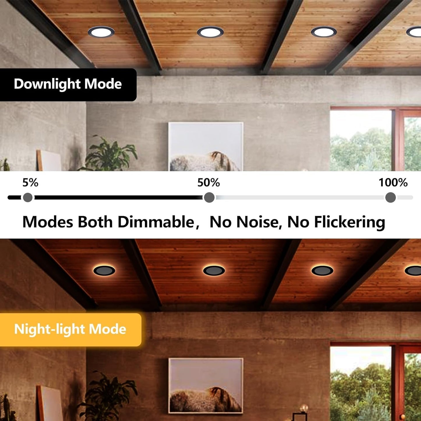 Togalonn 12 Pack Black Pot Lights 6 inch with Night Light - 5CCT Color Changing & Dimmable LED Recessed Lighting, Canless Wafer Soffit Downlight with Juction Box, 12W Eqv 100W